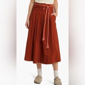 THE GREAT. The Field Skirt cotton corduroy Midi in red rust size 2/med